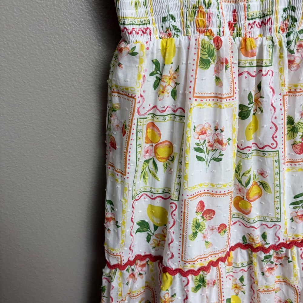 Rachel Zoe Fruit Print Tiered Midi Dress Size 4 Cottagecore Summer Sun Dress - Picture 3 of 11